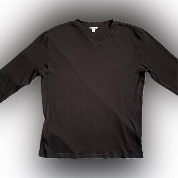 CALVIN KLEIN Vneck ribbed black stretch LONG SLEEVE shirt, LARGE - Picture 8 of 8